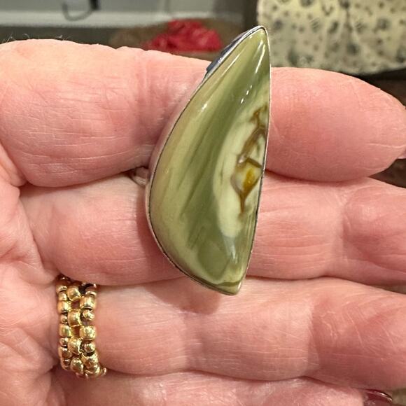 Polychrome Jasper solver overlay gemstone ring stamped 925 size adjustable - Picture 1 of 6